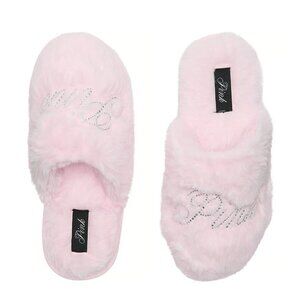 V S PINK Faux-Fur Closed-Toe Slippers - Pink Tulip Bling Logo -Size M - 27205895